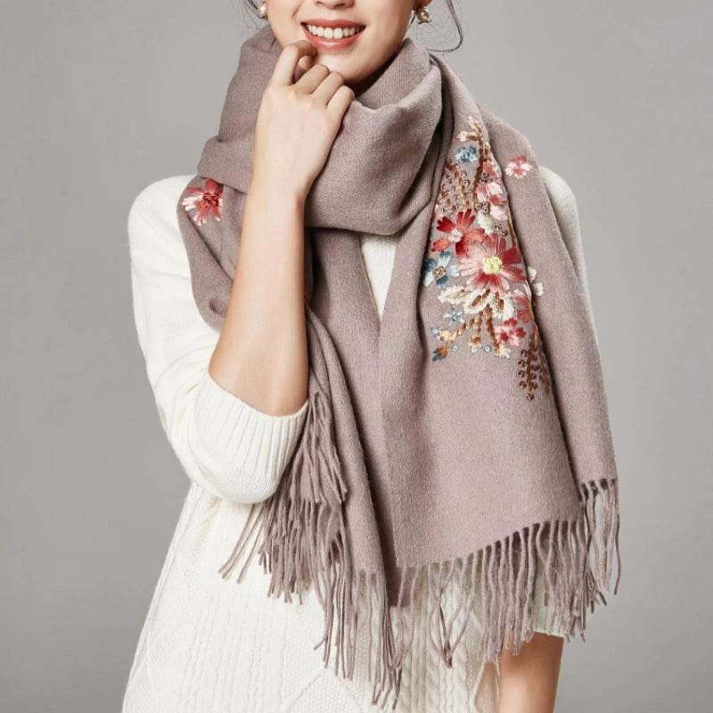 Handcrafted Su Embroidery Cashmere Scarf Luxury Gift Box 200x70cm - SinoCultural -- HYFSJ013-3
