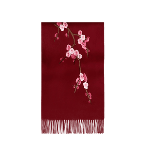 Handcrafted Su Embroidery Cashmere Scarf Luxury 190x30cm - SinoCultural -- HYFSJ017-5