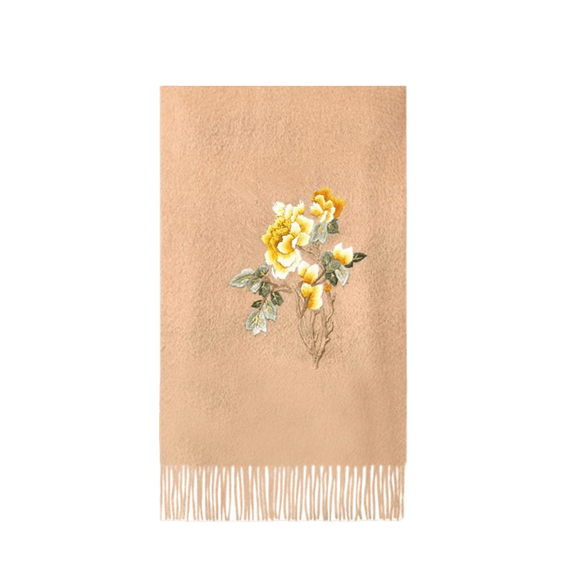 Handcrafted Su Embroidery Cashmere Scarf Warm Winter 200x70cm - SinoCultural -- HYFSJ022-2