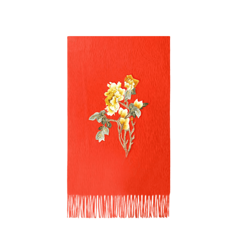 Handcrafted Su Embroidery Cashmere Scarf Warm Winter 200x70cm - SinoCultural -- HYFSJ022-2