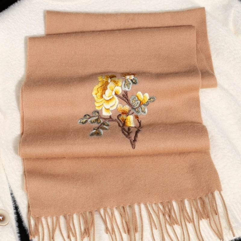 Handcrafted Su Embroidery Cashmere Scarf Warm Winter 200x70cm - SinoCultural -- HYFSJ022-2