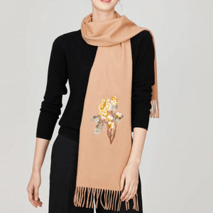 Handcrafted Su Embroidery Cashmere Scarf Warm Winter 200x70cm - SinoCultural -- HYFSJ022-2
