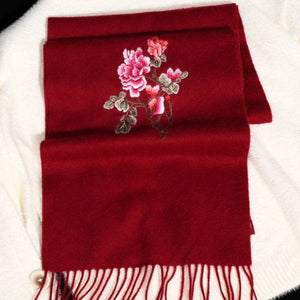 Handcrafted Su Embroidery Cashmere Scarf Warm Winter 200x70cm - SinoCultural -- HYFSJ022-2