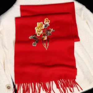 Handcrafted Su Embroidery Cashmere Scarf Warm Winter 200x70cm - SinoCultural -- HYFSJ022-2