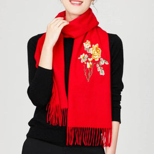 Handcrafted Su Embroidery Cashmere Scarf Warm Winter 200x70cm - SinoCultural -- HYFSJ022-2
