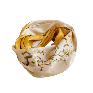 Handmade Suzhou Embroidery 16 Momme Silk Scarf 155x35cm - SinoCultural -- HYFSJ028A01