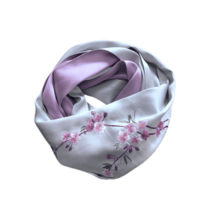 Handmade Su Embroidery 16 Momme Silk Scarf Orchid 155x35cm - SinoCultural -- HYFSJ031A03