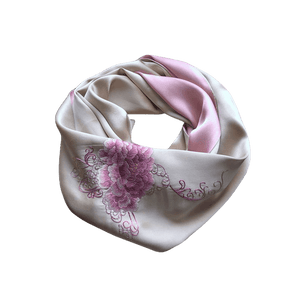 Handmade Su Embroidery 16 Momme Silk Scarf Peony 155x35cm - SinoCultural -- HYFSJ032A01