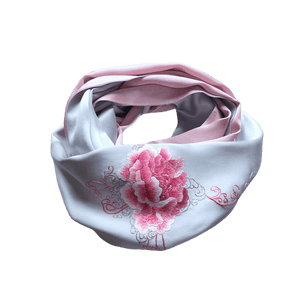 Handmade Su Embroidery 16 Momme Silk Scarf Peony 155x35cm - SinoCultural -- HYFSJ032A01
