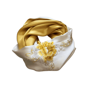 Handmade Su Embroidery 16 Momme Silk Scarf Peony 155x35cm - SinoCultural -- HYFSJ032A01