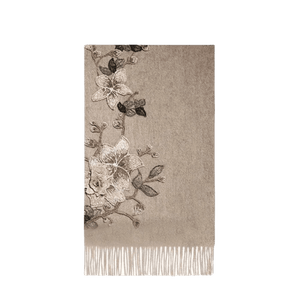 Embroidery 100% Pure Cashmere Scarf Gardenia 200x60 cm - SinoCultural -- HYFSJ037