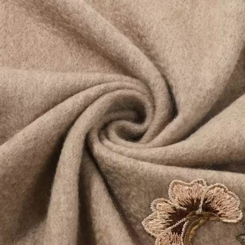 Embroidery 100% Pure Cashmere Scarf Gardenia 200x60 cm - SinoCultural -- HYFSJ037