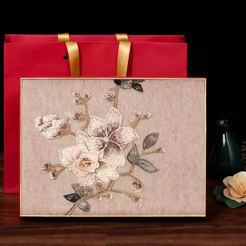 Embroidery 100% Pure Cashmere Scarf Gardenia 200x60 cm - SinoCultural -- HYFSJ037