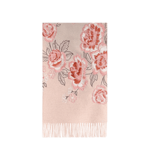 Embroidery 100% Pure Cashmere Scarf Pink Lotus 200x60 cm - SinoCultural -- HYFSJ038A04