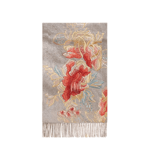 Embroidery 100% Pure Cashmere Scarf Elegant Floral Design 200x60 cm - SinoCultural -- HYFSJ040