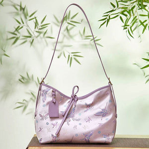 Handcraft Brocade Jacquard Purple Large-Capacity Chinoiserie Tote Bag - SinoCultural -- P27060604-1