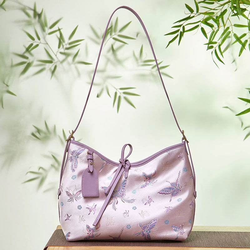 Handcraft Brocade Jacquard Purple Large-Capacity Chinoiserie Tote Bag - SinoCultural -- P27060604-1