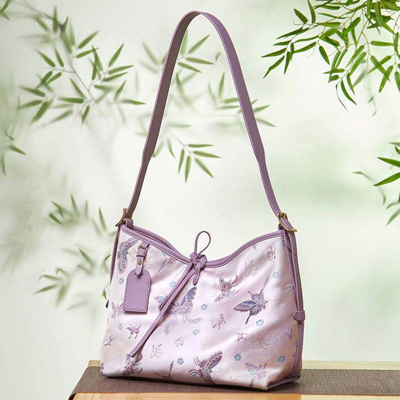 Handcraft Brocade Jacquard Purple Large-Capacity Chinoiserie Tote Bag - SinoCultural -- P27060604-1