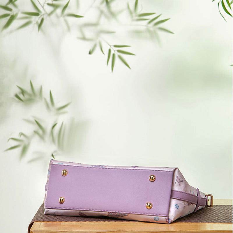 Handcraft Brocade Jacquard Purple Large-Capacity Chinoiserie Tote Bag - SinoCultural -- P27060604-1