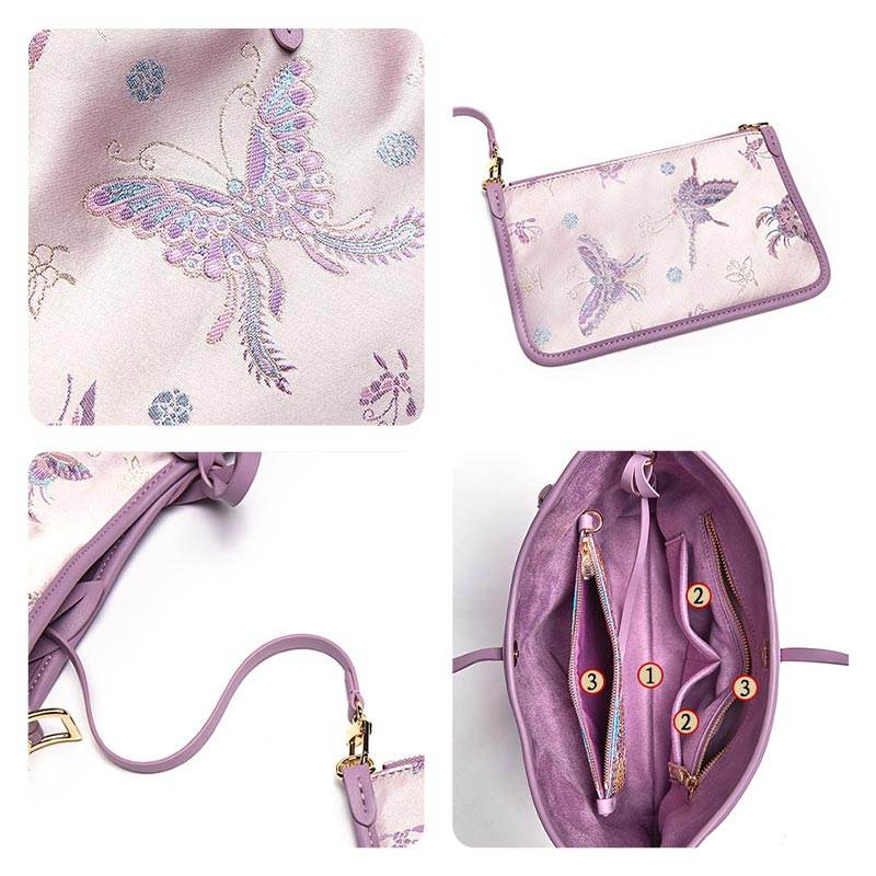 Handcraft Brocade Jacquard Purple Large-Capacity Chinoiserie Tote Bag - SinoCultural -- P27060604-1