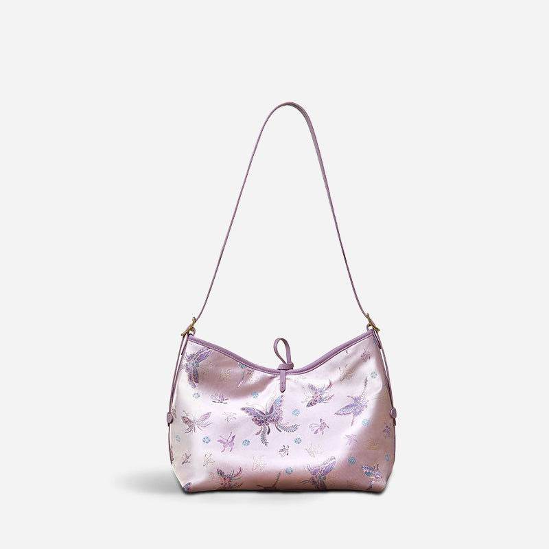 Handcraft Brocade Jacquard Purple Large-Capacity Chinoiserie Tote Bag - SinoCultural -- P27060604-1