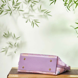 Handcraft Brocade Jacquard Purple"Tuanhua”Chinoiserie Royal Tote Bag - SinoCultural