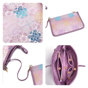 Handcraft Brocade Jacquard Purple"Tuanhua”Chinoiserie Royal Tote Bag - SinoCultural