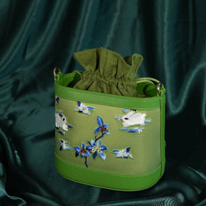 Handcrafted Embroidered Silk Osmanthus Green Bucket Bag - SinoCultural -- BXL06WCS208A01