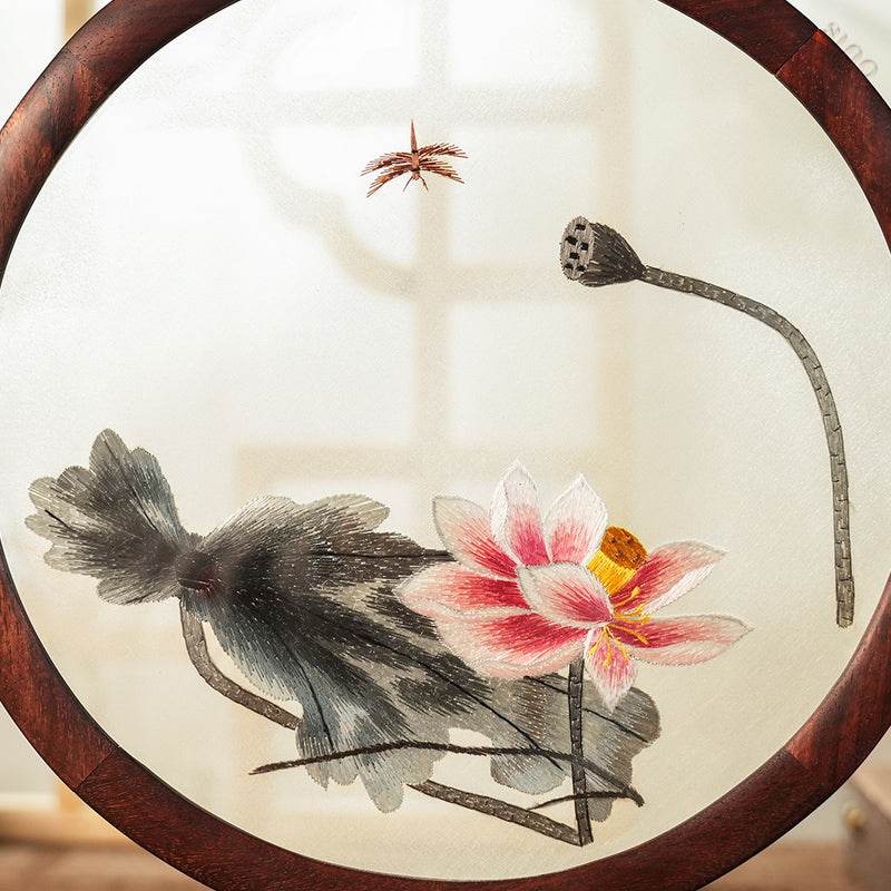 Handcrafted Embroidery Lotus High-End Decorative Tabletop Decoration - SinoCultural -- JZSX002A10