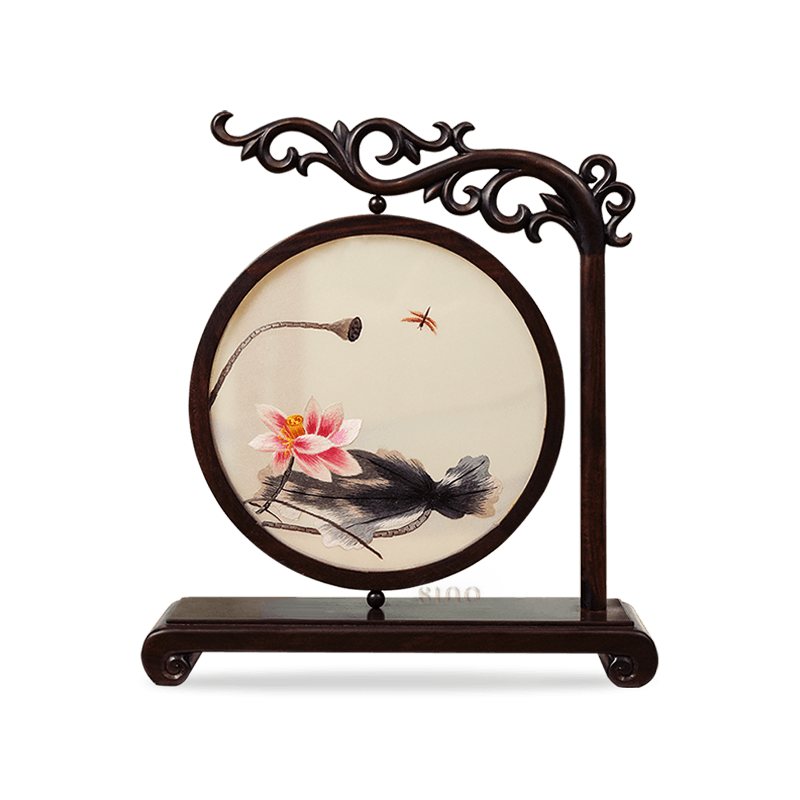 Handcrafted Embroidery Lotus High-End Decorative Tabletop Decoration - SinoCultural -- JZSX002A10