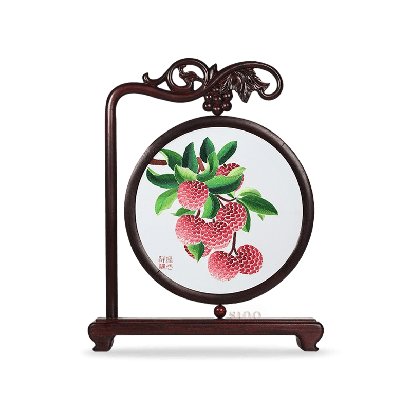 Handcrafted Mulberry Silk Lychee Double-Sided Embroidery Tabletop Decoration - SinoCultural -- JZSX001A05