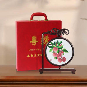 Handcrafted Mulberry Silk Lychee Double-Sided Embroidery Tabletop Decoration - SinoCultural -- JZSX001A05