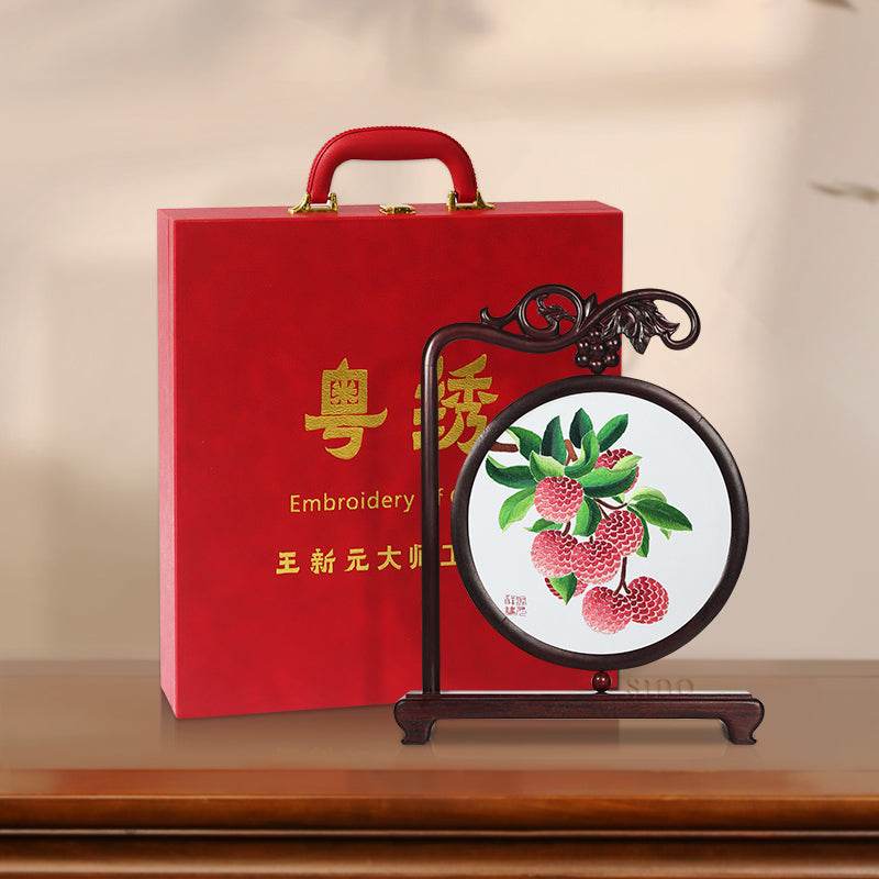 Handcrafted Mulberry Silk Lychee Double-Sided Embroidery Tabletop Decoration - SinoCultural -- JZSX001A05