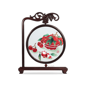 Handcrafted Mulberry Silk Lychee Double-Sided Embroidery Tabletop Decoration - SinoCultural -- JZSX001A13