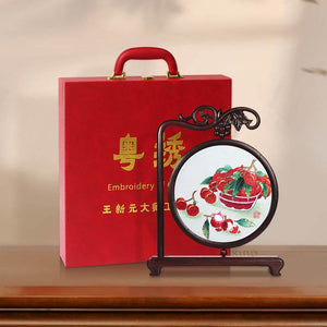 Handcrafted Mulberry Silk Lychee Double-Sided Embroidery Tabletop Decoration - SinoCultural -- JZSX001A13