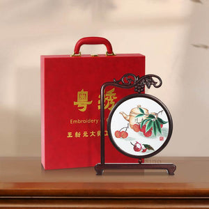 Handcrafted Mulberry Silk Lychee Double-Sided Embroidery Tabletop Decoration - SinoCultural -- JZSX001A14