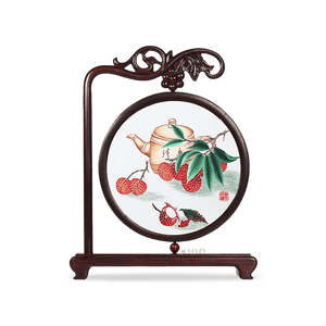Handcrafted Mulberry Silk Lychee Double-Sided Embroidery Tabletop Decoration - SinoCultural -- JZSX001A14