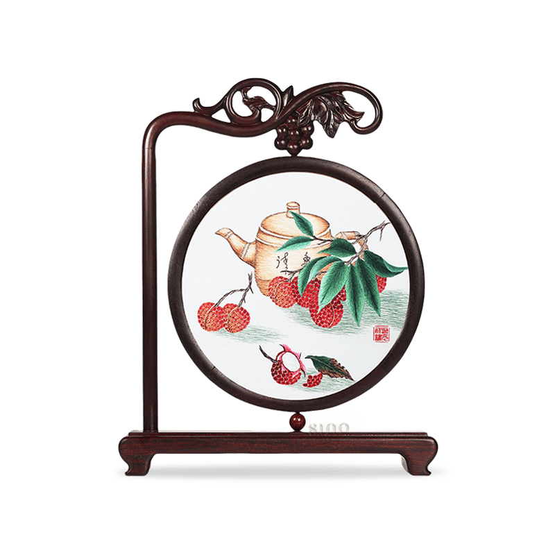 Handcrafted Mulberry Silk Lychee Double-Sided Embroidery Tabletop Decoration - SinoCultural -- JZSX001A14