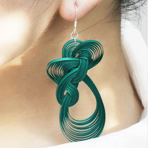 Handmade Klein Blue Dangle Earrings - Chinoiserie Bamboo Hoop Gift - SinoCultural -- ZBXK-A1-0240