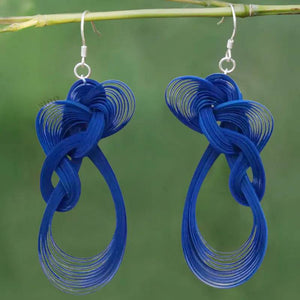Handmade Klein Blue Dangle Earrings - Chinoiserie Bamboo Hoop Gift - SinoCultural -- ZBXK-A1-0240