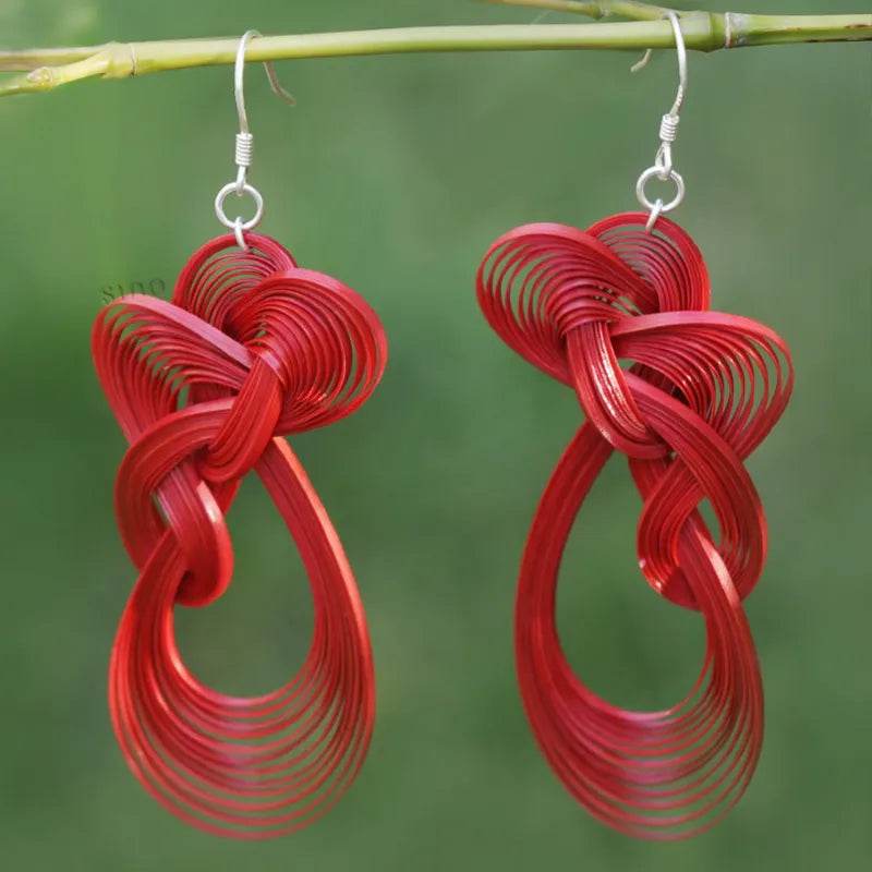Handmade Klein Blue Dangle Earrings - Chinoiserie Bamboo Hoop Gift - SinoCultural -- ZBXK-A1-0240