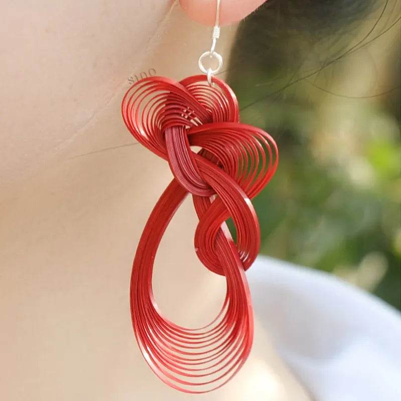 Handmade Klein Blue Dangle Earrings - Chinoiserie Bamboo Hoop Gift - SinoCultural -- ZBXK-A1-0240