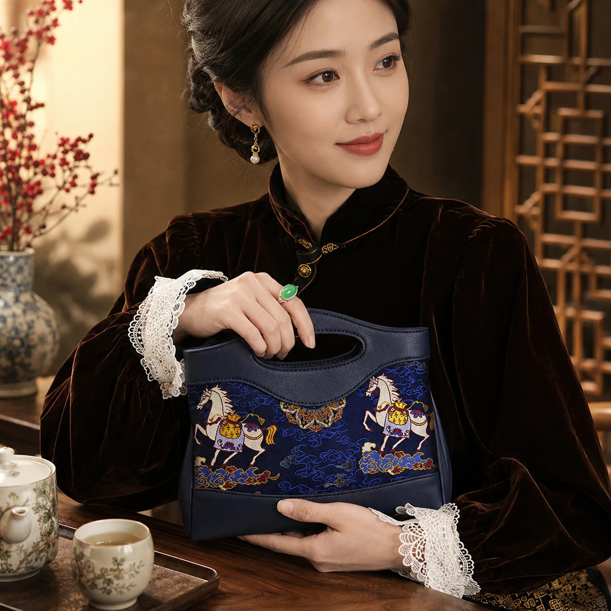 Heritage Song Brocade New Chinese Style Nano Bag-Blessings on Horseback-brocademodern