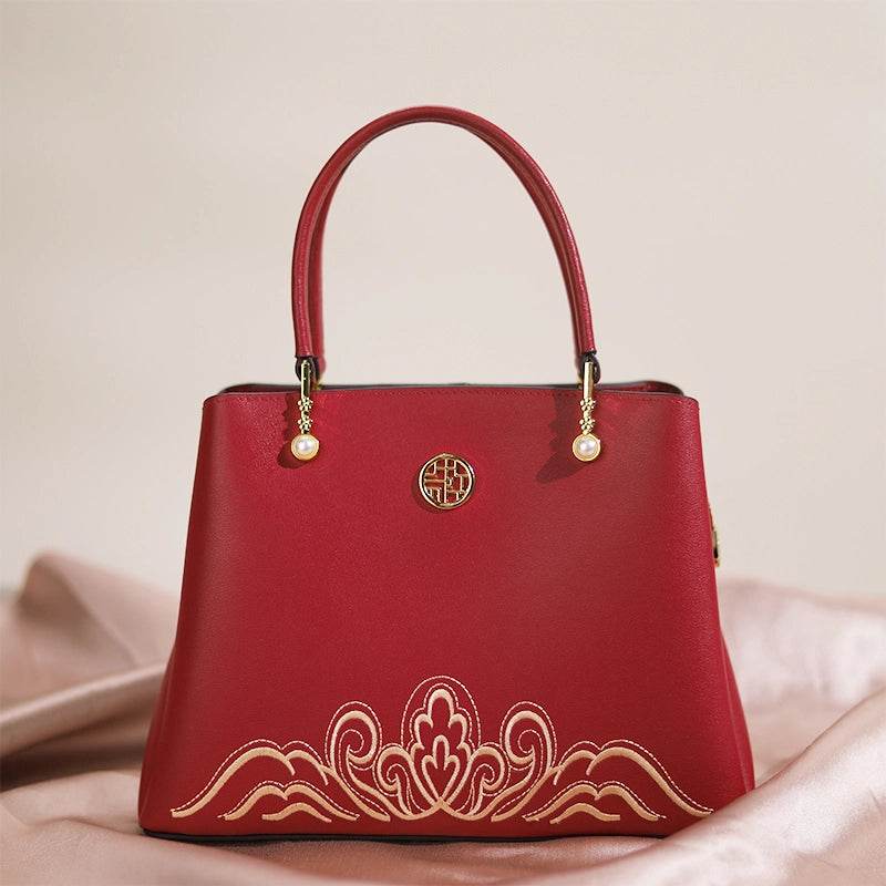 Embroidery Genuine Leather Elegant Crossbody Bag - SinoCultural -- SC1753-A4