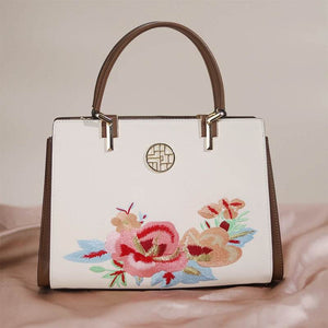 Embroidery Genuine Leather Floral Elegant Crossbody Bag - SinoCultural -- SC1754-A2