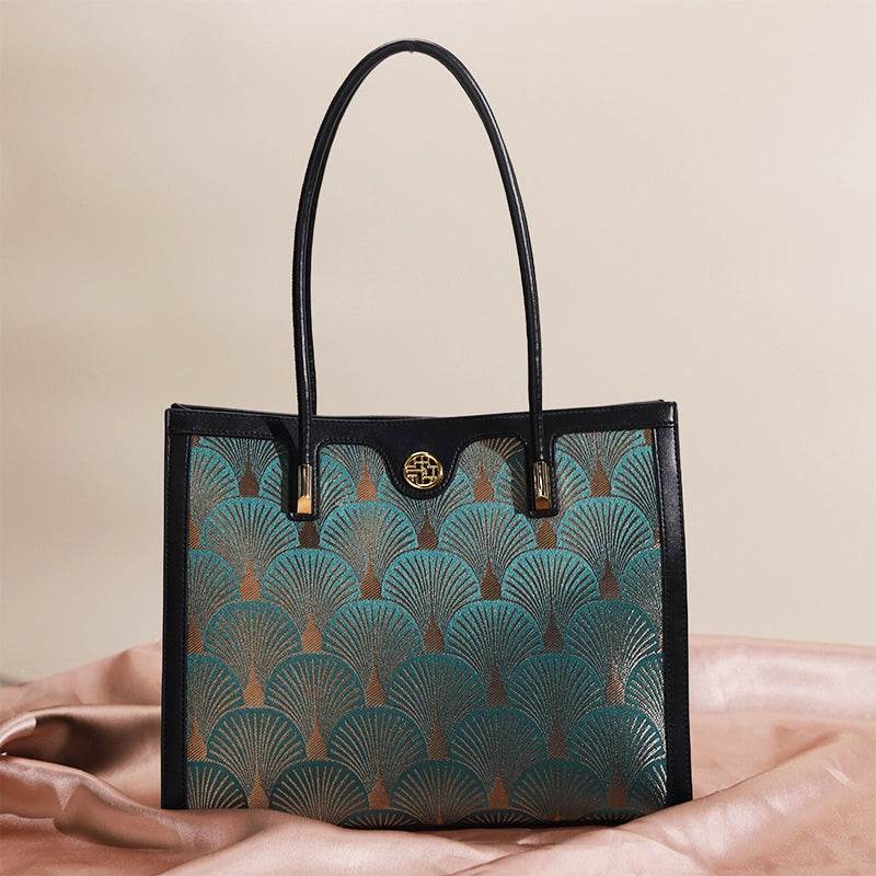 Embroidery Leather Elegant Single Shoulder Tote Bag with a Pocket - SinoCultural -- SC1750-A3