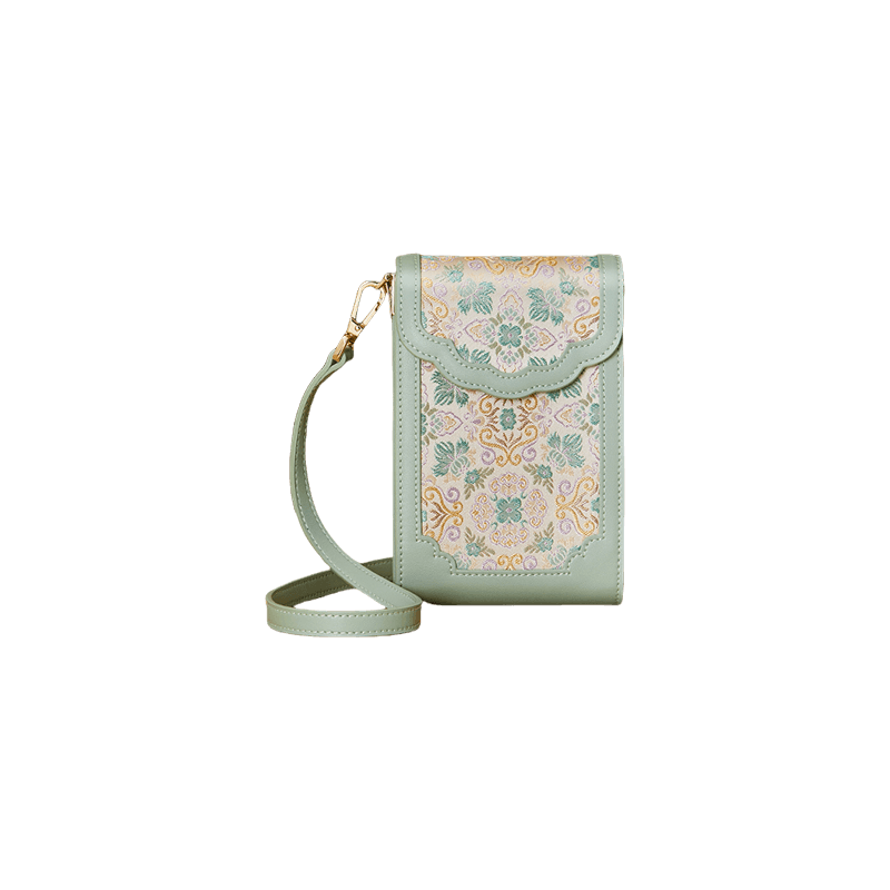 Brocade Jacquard Leather Bag Intricate Phone Chinese Wallet - SinoCultural -- JD240043-1