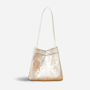 Jacquard Brocade Beige Bucket Handbag Floral New Chinese Style - SinoCultural -- P17062004