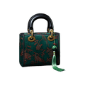 Xiangyunsha Silk Green Retro Cowhide Handbag with Pendant - SinoCultural -- KM-0126-S3