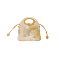 Printed Jacquard Lotus Khaki Drawstring Bucket Bag - SinoCultural -- LD120670-3